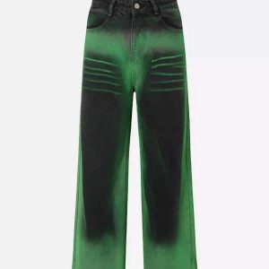 Concert Outfit Hip-Hop Green Hand-Painted Dirty Jeans