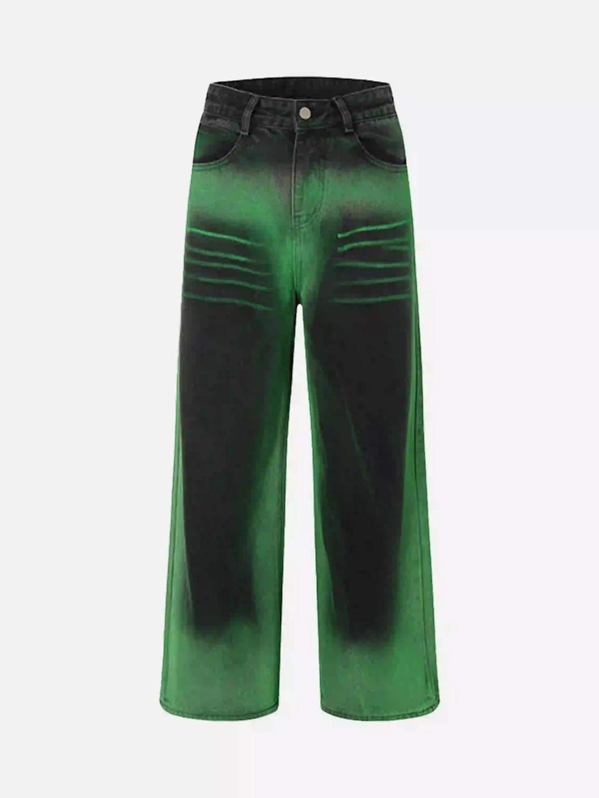 Concert Outfit Hip-Hop Green Hand-Painted Dirty Jeans Concert Outfit Hip-Hop Green Hand-Painted Dirty Jeans