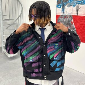 Concert Outfit Hip-Hop Hand-Painted Graffiti Denim Jacket