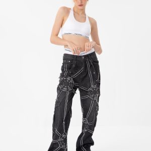 Concert Outfit Hip-Hop High Street Spider Web Jeans