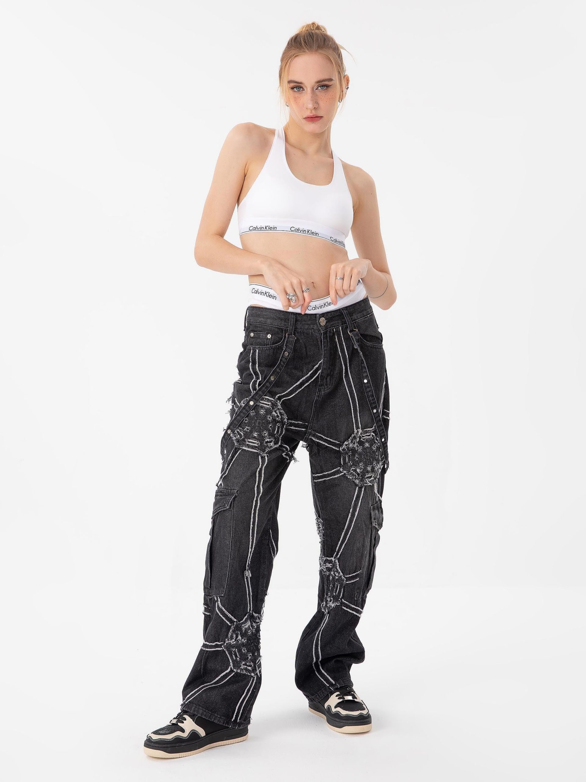 Concert Outfit Hip-Hop High Street Spider Web Jeans Concert Outfit Hip-Hop High Street Spider Web Jeans