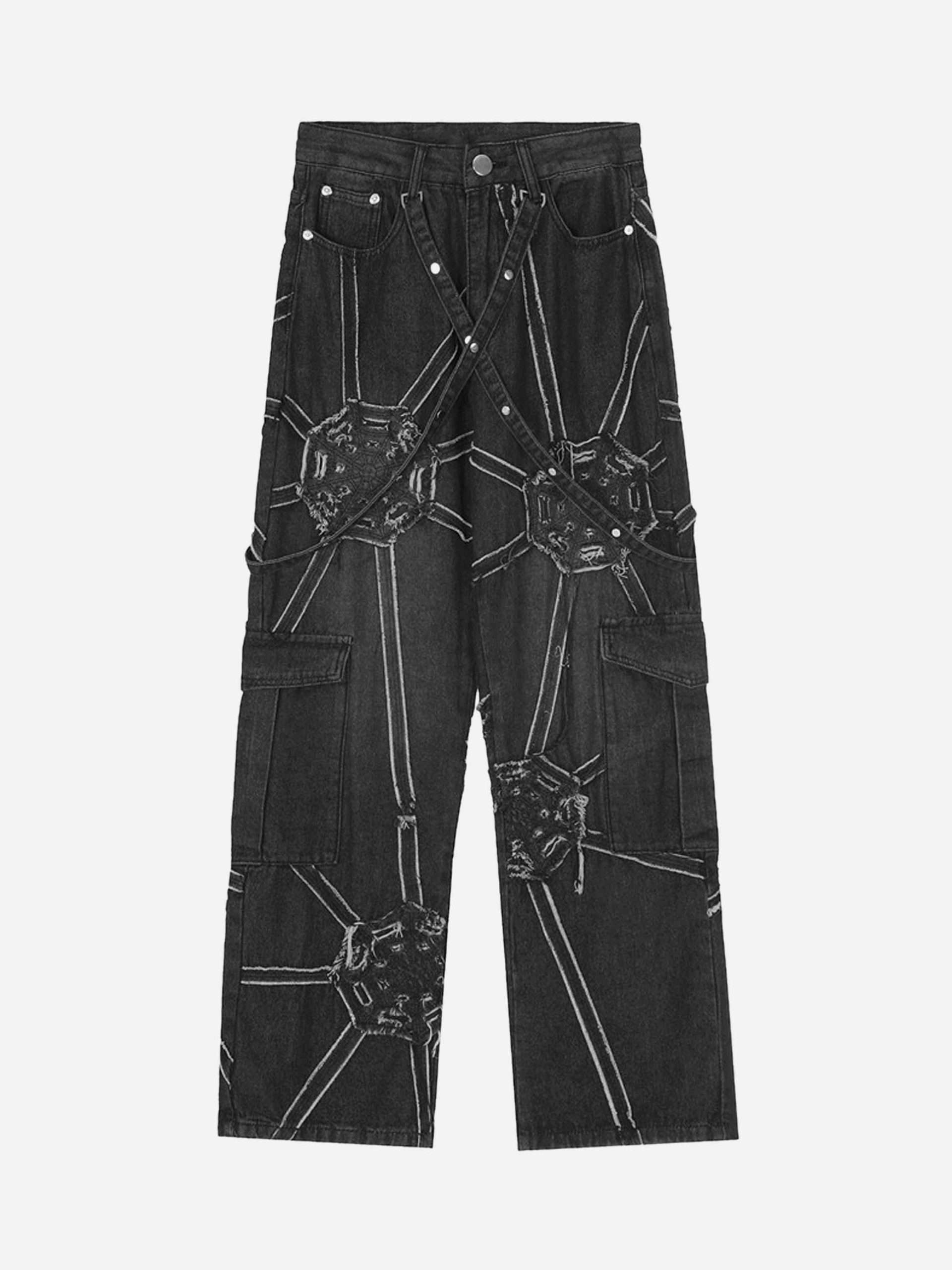 Concert Outfit Hip-Hop High Street Spider Web Jeans Concert Outfit Hip-Hop High Street Spider Web Jeans
