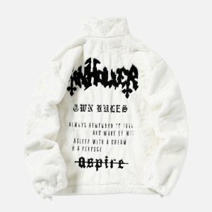 Concert Outfit Hip-Hop Letter Stand Collar Fur Jacket