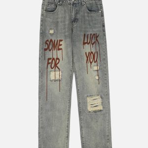 Concert Outfit Hip Hop Retro Patch Denim Jeans