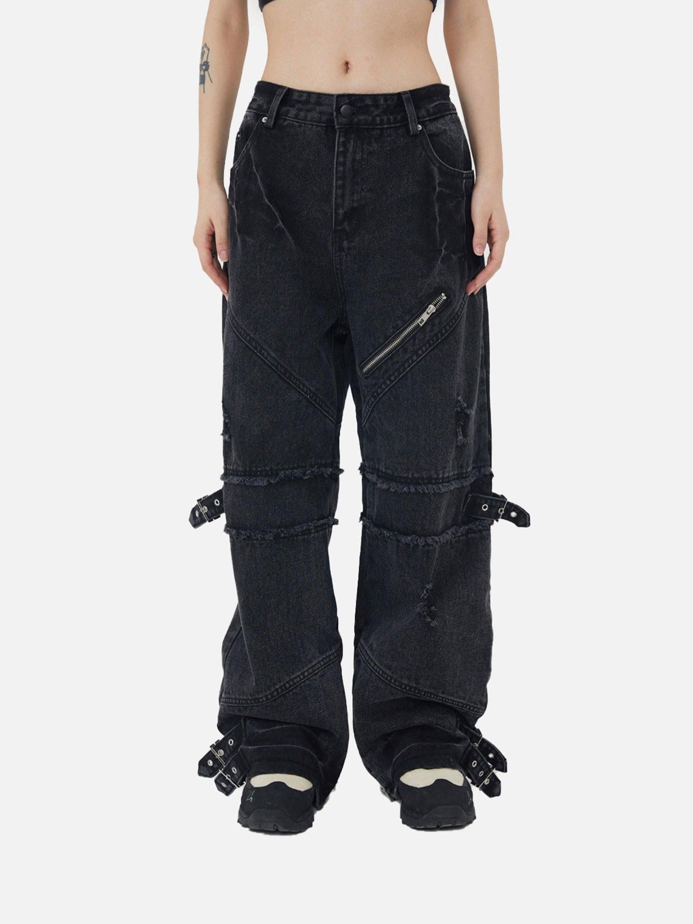 Concert Outfit Hip-Hop Retro Wash Denim Straight-Leg Pants Concert Outfit Hip-Hop Retro Wash Denim Straight-Leg Pants