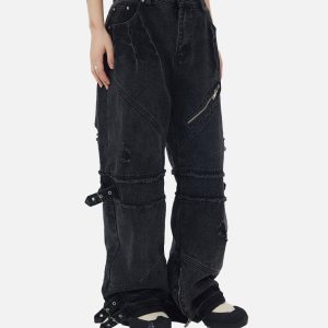Concert Outfit Hip-Hop Retro Wash Denim Straight-Leg Pants