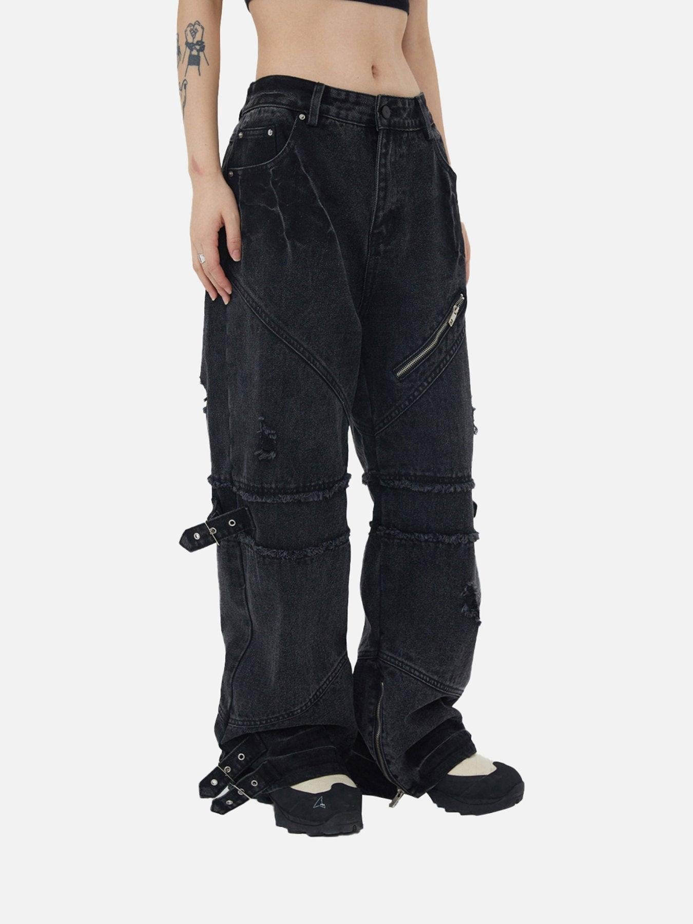 Concert Outfit Hip-Hop Retro Wash Denim Straight-Leg Pants Concert Outfit Hip-Hop Retro Wash Denim Straight-Leg Pants