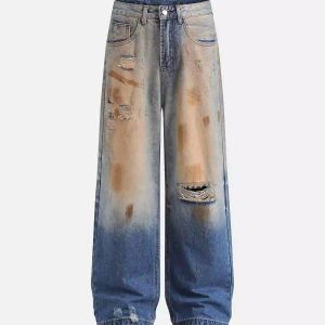 Concert Outfit Hip-Hop Ripped Mud-Dyed Jeans