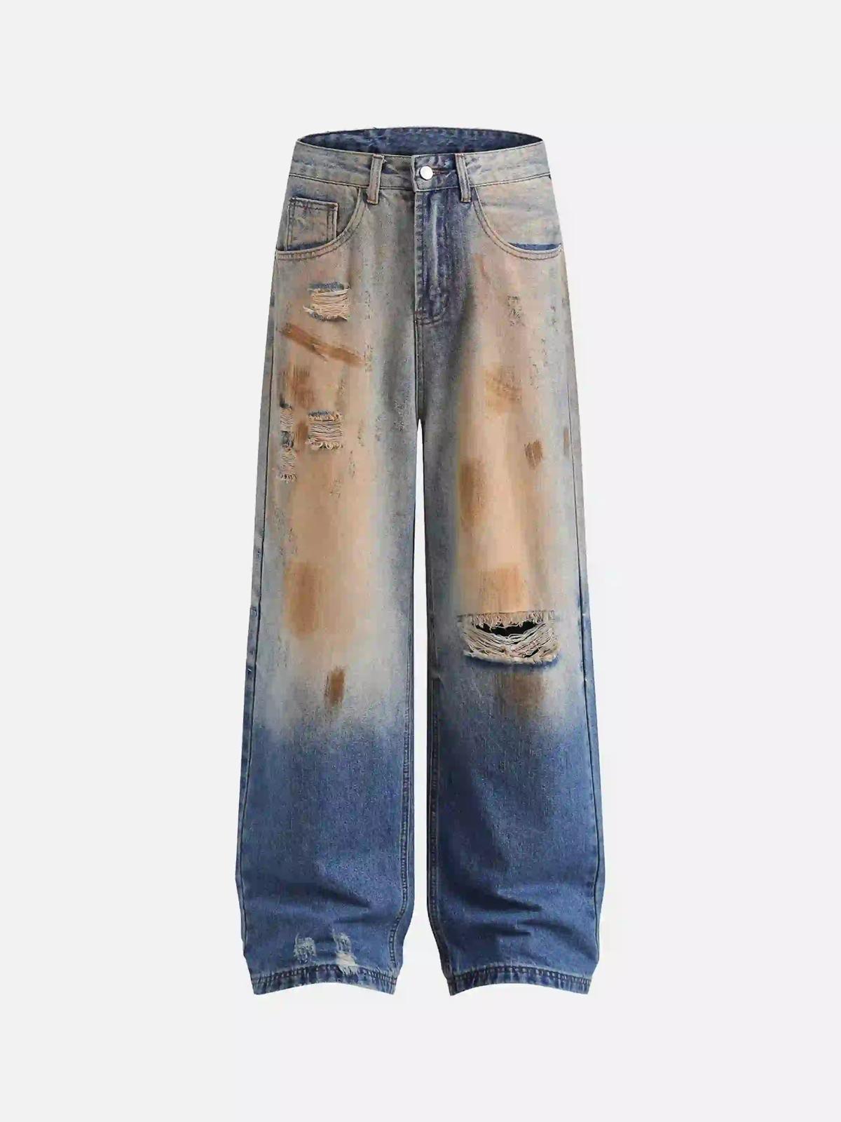 Concert Outfit Hip-Hop Ripped Mud-Dyed Jeans Concert Outfit Hip-Hop Ripped Mud-Dyed Jeans