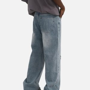 Concert Outfit Hip-Hop Shining Cross Hot Diamond Distressed Washed  Baggy Jeans