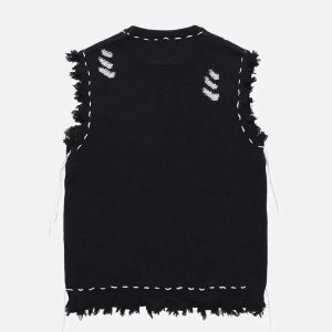 Concert Outfit Hole Raw Edge Sweater Vest