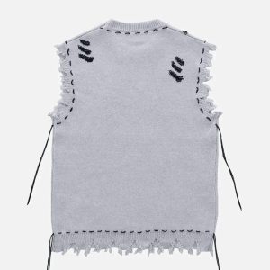 Concert Outfit Hole Raw Edge Sweater Vest