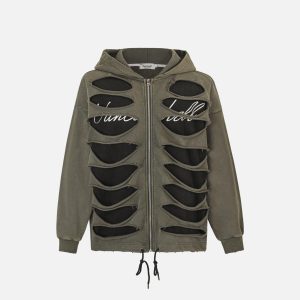 Concert Outfit Hollow Hole Zipper Hoodie