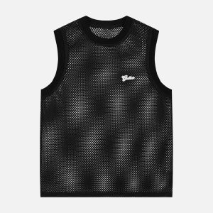 Concert Outfit Hollow Sports Mesh Embroidered Letters Vest