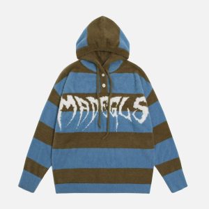 Concert Outfit Hooded Striped Knit Sweater