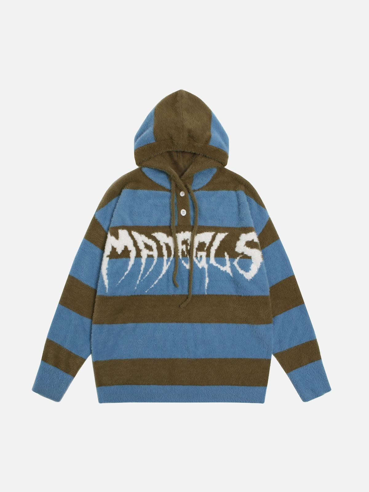 Concert Outfit Hooded Striped Knit Sweater Concert Outfit Hooded Striped Knit Sweater