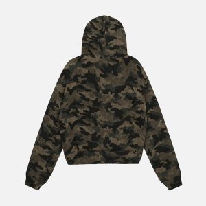 Concert Outfit Hotfix Rhinestones Camouflage Fur Hooded Fleece Jacket