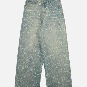 Concert Outfit Ink Splashed Hotfix Rhinestone Baggy Jeans