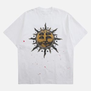 Concert Outfit Ink-Splashed Sun God Worn T-Shirt
