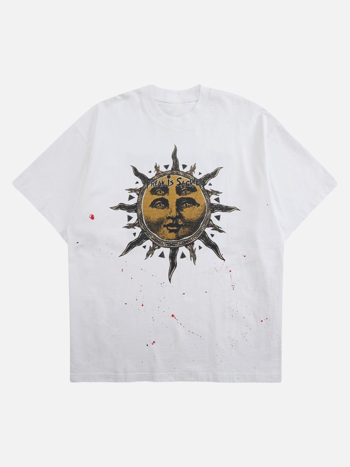 Concert Outfit Ink-Splashed Sun God Worn T-Shirt Concert Outfit Ink-Splashed Sun God Worn T-Shirt