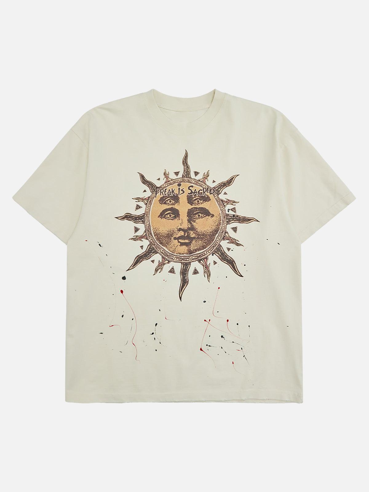 Concert Outfit Ink-Splashed Sun God Worn T-Shirt Concert Outfit Ink-Splashed Sun God Worn T-Shirt