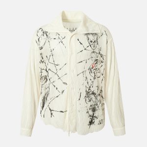 Concert Outfit Irregular Pleated Print Shirt