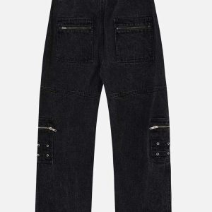 Concert Outfit Irregular Pocket Washed Jeans