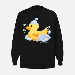 Concert Outfit Jacquard Bathing Duck Crewneck Sweater