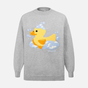Concert Outfit Jacquard Bathing Duck Crewneck Sweater