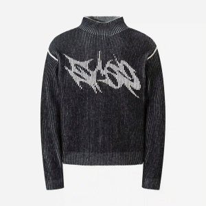 Concert Outfit Jacquard Half Turtleneck Knitted Sweater