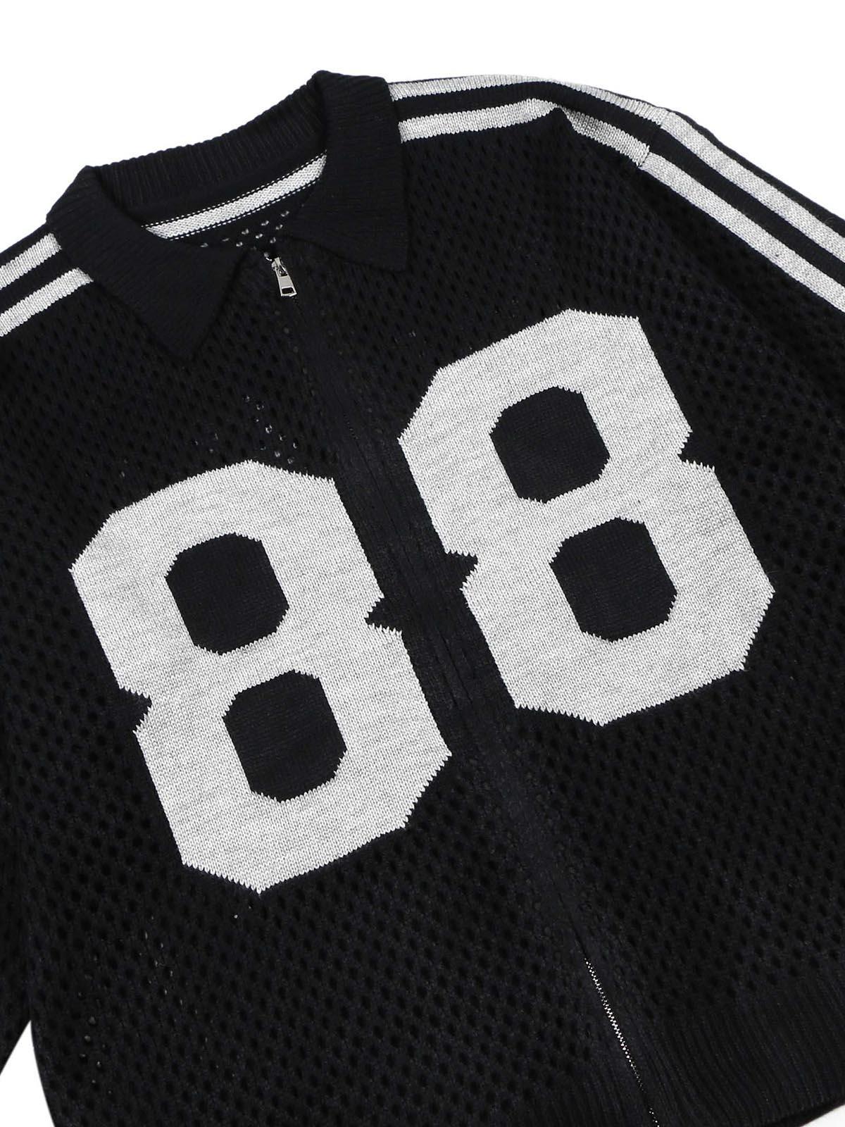 Concert Outfit Jacquard Mesh Knit Zipper Polo Sweater Concert Outfit Jacquard Mesh Knit Zipper Polo Sweater