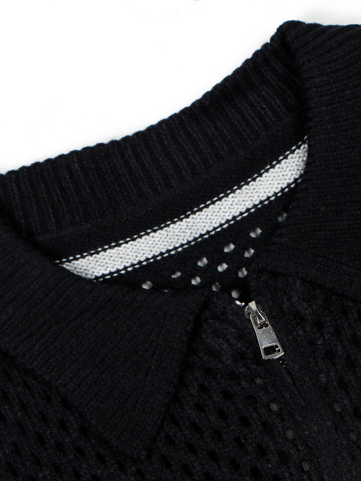 Concert Outfit Jacquard Mesh Knit Zipper Polo Sweater Concert Outfit Jacquard Mesh Knit Zipper Polo Sweater