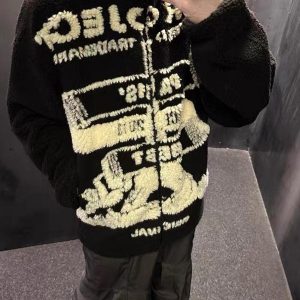 Concert Outfit Jacquard Stand Collar Sherpa  Jacket