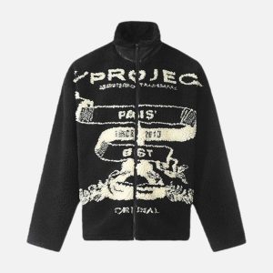 Concert Outfit Jacquard Stand Collar Sherpa  Jacket