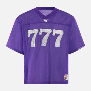 Concert Outfit Jersey Letter Print Quick Dry V-Neck T-Shirt