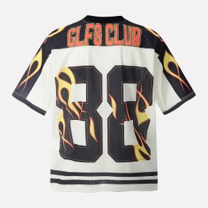 Concert Outfit Jersey Style Flame Print T-Shirt