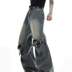 Concert Outfit Knee Belt Loose Jeans