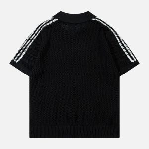 Concert Outfit Knitted Short Sleeve Polo Sweater