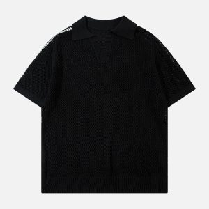 Concert Outfit Knitted Short Sleeve Polo Sweater