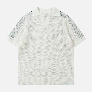 Concert Outfit Knitted Short Sleeve Polo Sweater