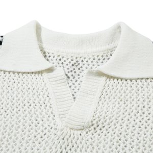 Concert Outfit Knitted Short Sleeve Polo Sweater
