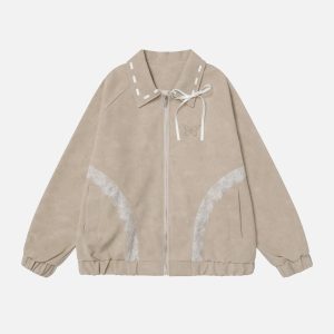 Concert Outfit Lace Patchwork Faux Leather Jacket