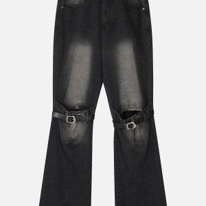 Concert Outfit Lace-Up Ripped Wash Jeans