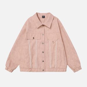 Concert Outfit Lace Washed Faux Leather Jacket