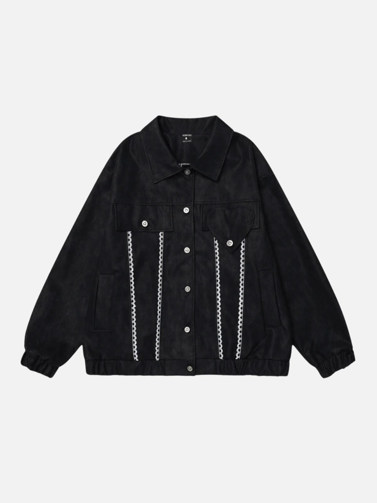 Concert Outfit Lace Washed Faux Leather Jacket Concert Outfit Lace Washed Faux Leather Jacket