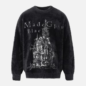 Concert Outfit Lazy Style Plus Velvet Print Sweater