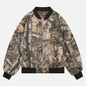 Concert Outfit Leaf Camouflage Baseball Bomber Jacket