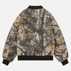 Concert Outfit Leaf Camouflage Baseball Bomber Jacket