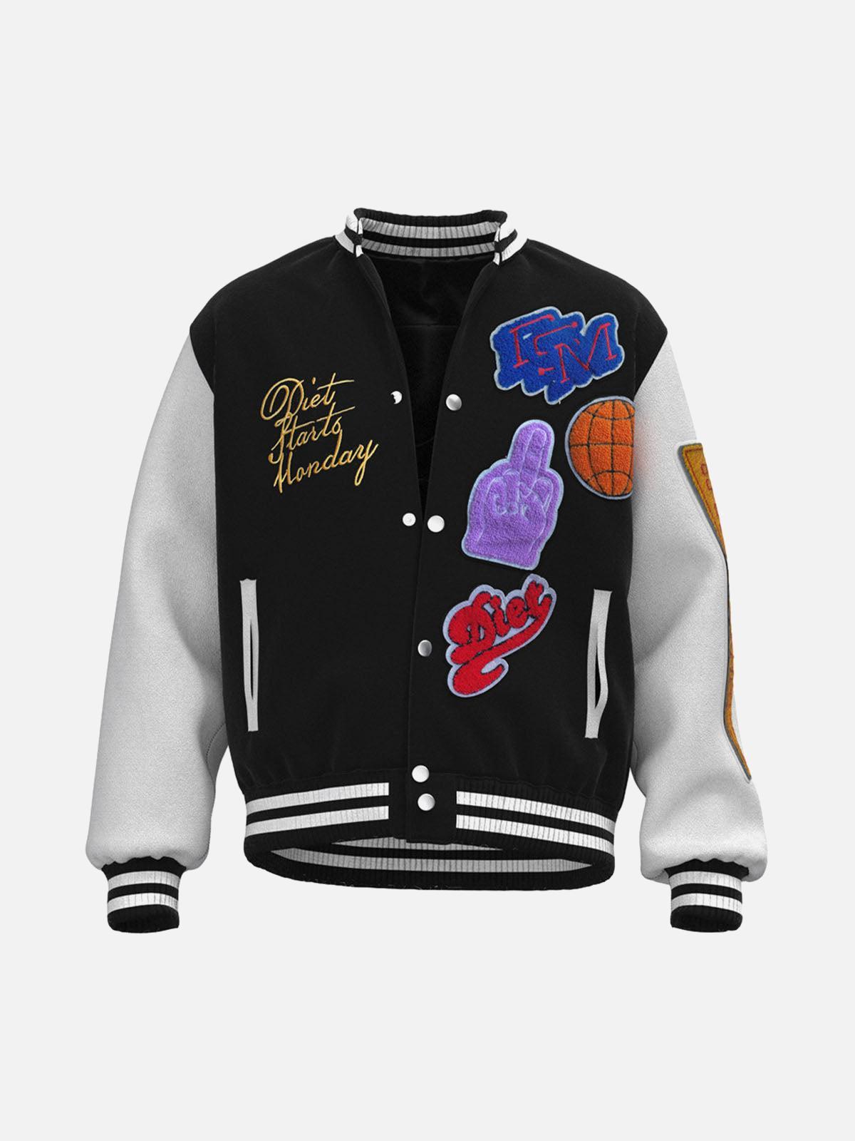 Concert Outfit Leather Patchwork Embroidery Quilted Bomber Jacket Concert Outfit Leather Patchwork Embroidery Quilted Bomber Jacket