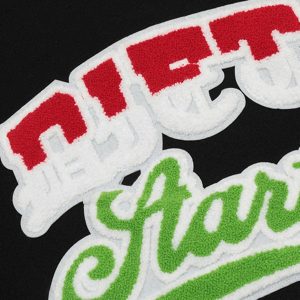 Concert Outfit Leather Patchwork Embroidery Quilted Bomber Jacket